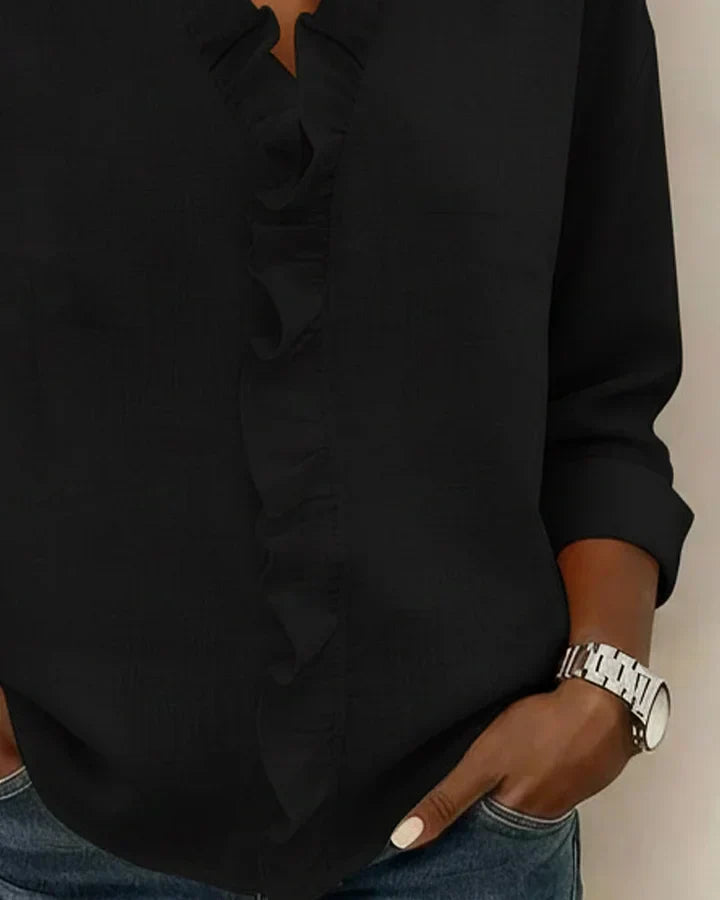 Women's Lightweight V-Neck Blouse with Ruffles