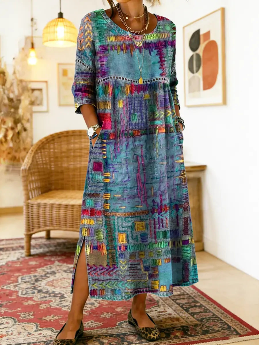 Women's Mosaic Print Side Slit Midi Dress