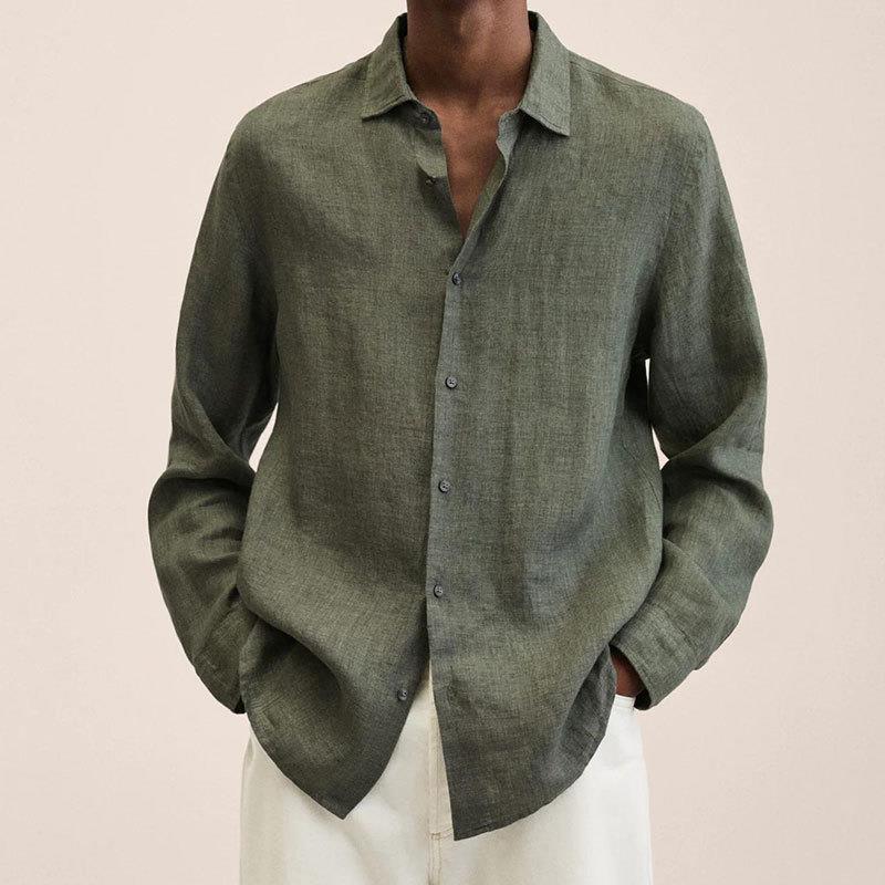 Men's Long-Sleeve Slim-Fit Shirt with Classic Collar
