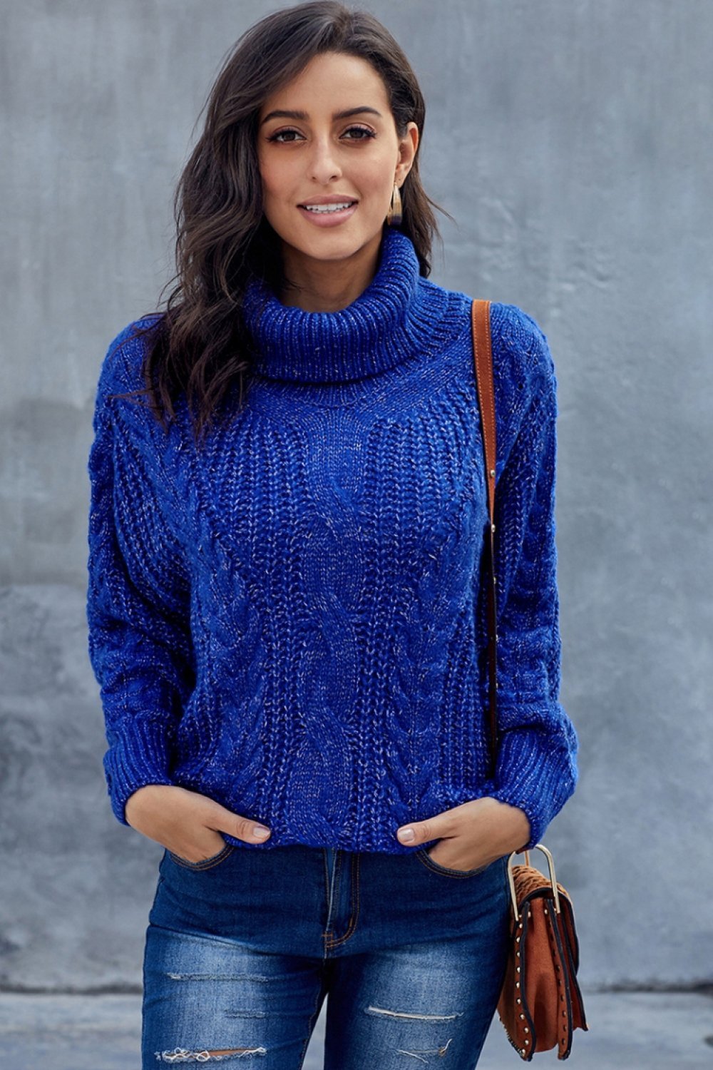Stylish Turtleneck Sweater for Women with Chunky Braided Pattern