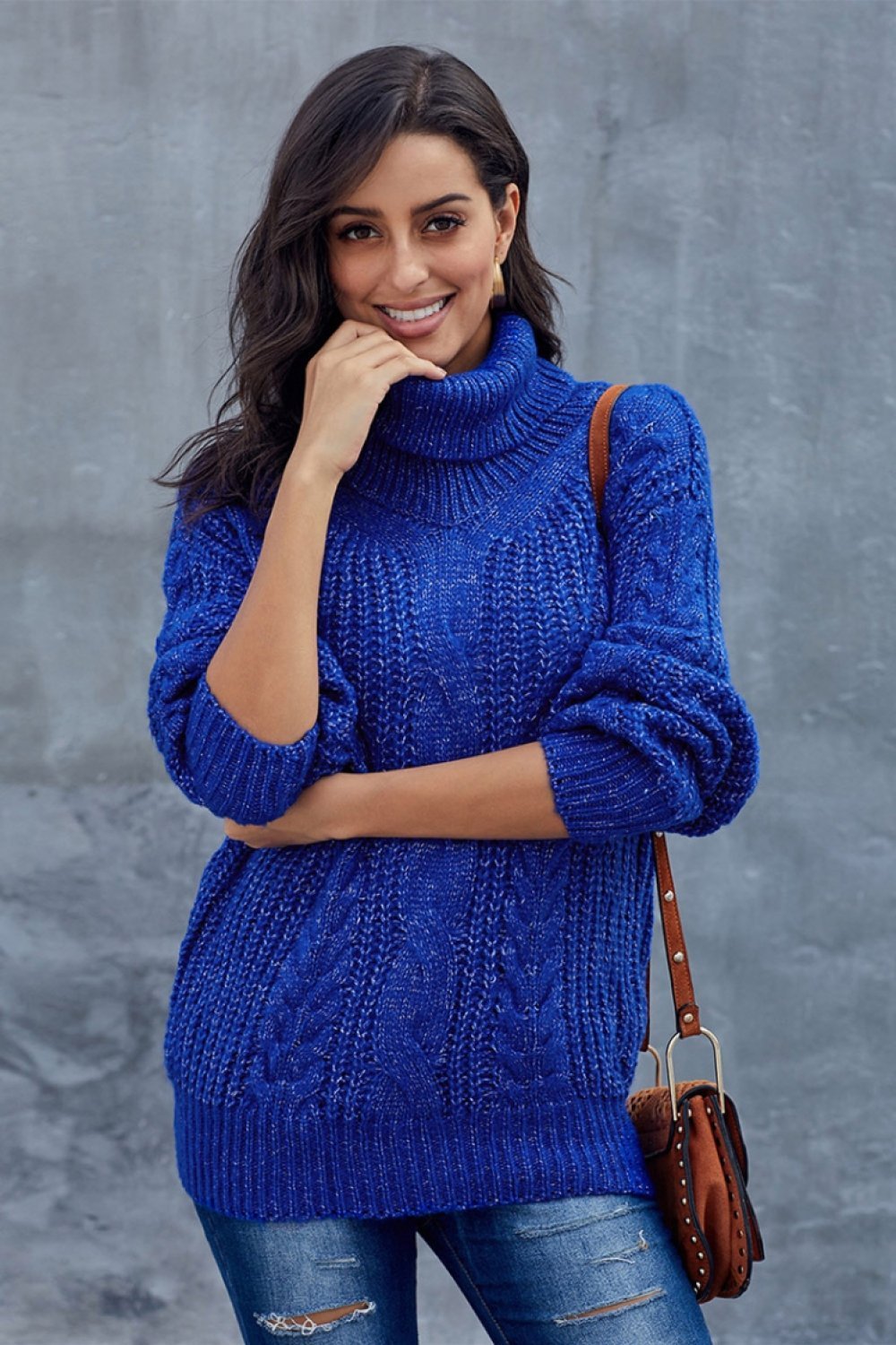 Stylish Turtleneck Sweater for Women with Chunky Braided Pattern