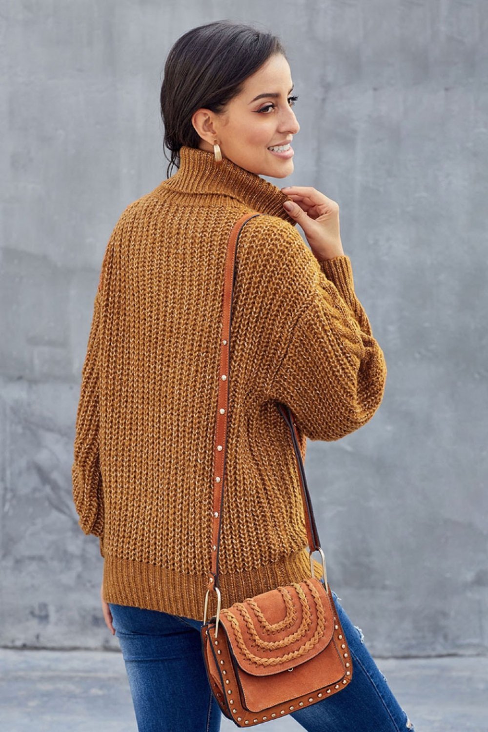 Stylish Turtleneck Sweater for Women with Chunky Braided Pattern