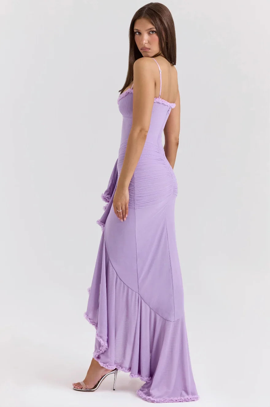 Cali - Women’s fitted midi dress with ruffled details