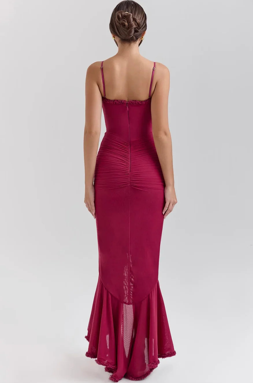 Cali - Women’s fitted midi dress with ruffled details