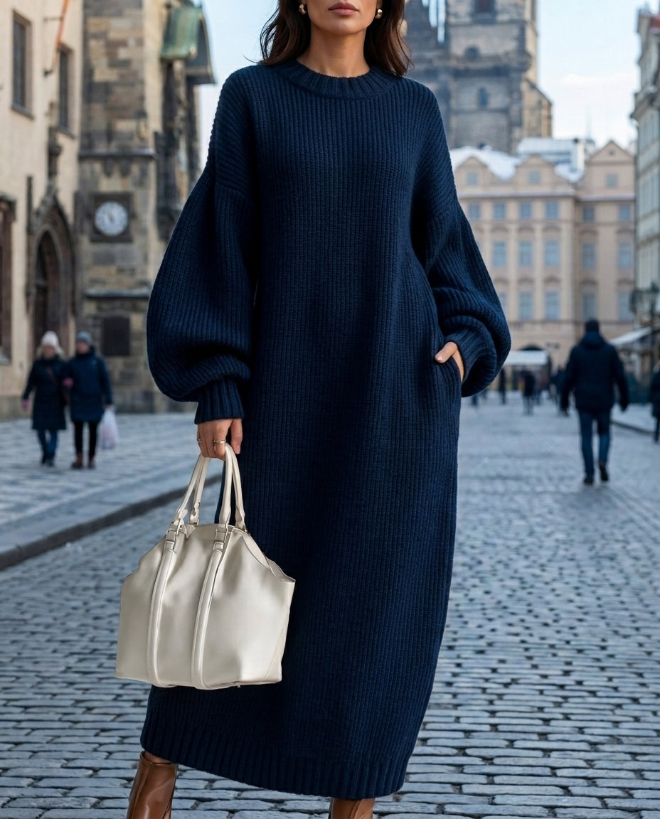 Women's Balloon Sleeves Oversized Knit Maxi Dress
