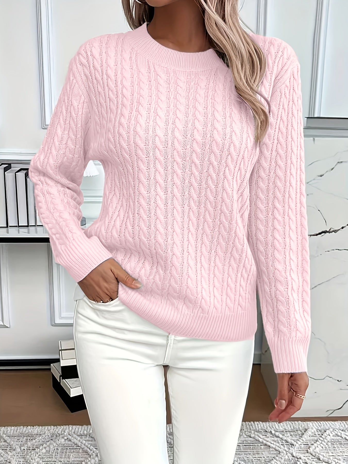 Women's Cable Knit Sweater Relaxed Fit