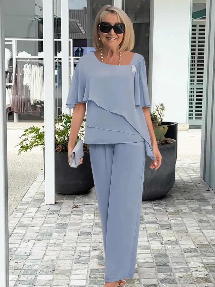 Women's Chiffon Cape Top Trouser Set