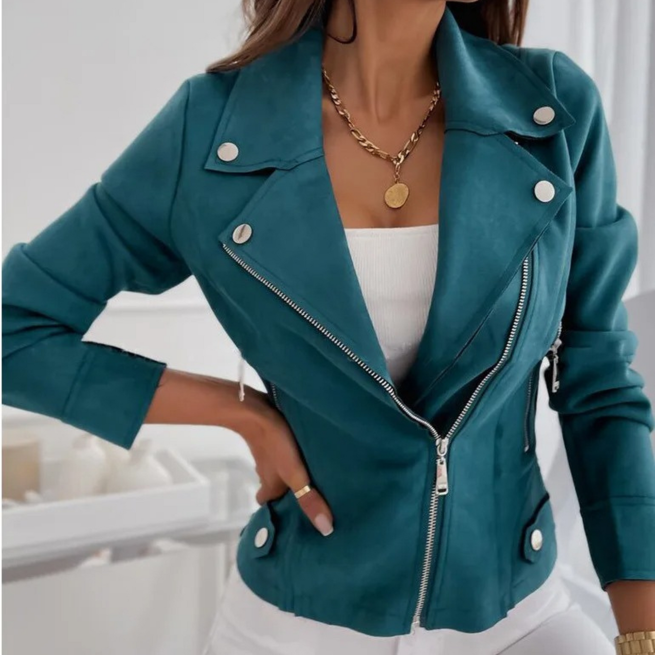 Women's Faux Suede Asymmetrical Zip Moto Jacket