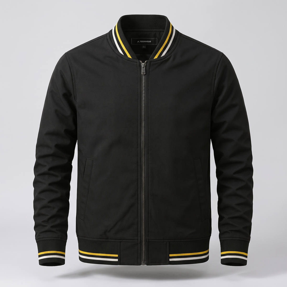 Men's Zip-Up Classic Bomber Jacket with Ribbed Detail