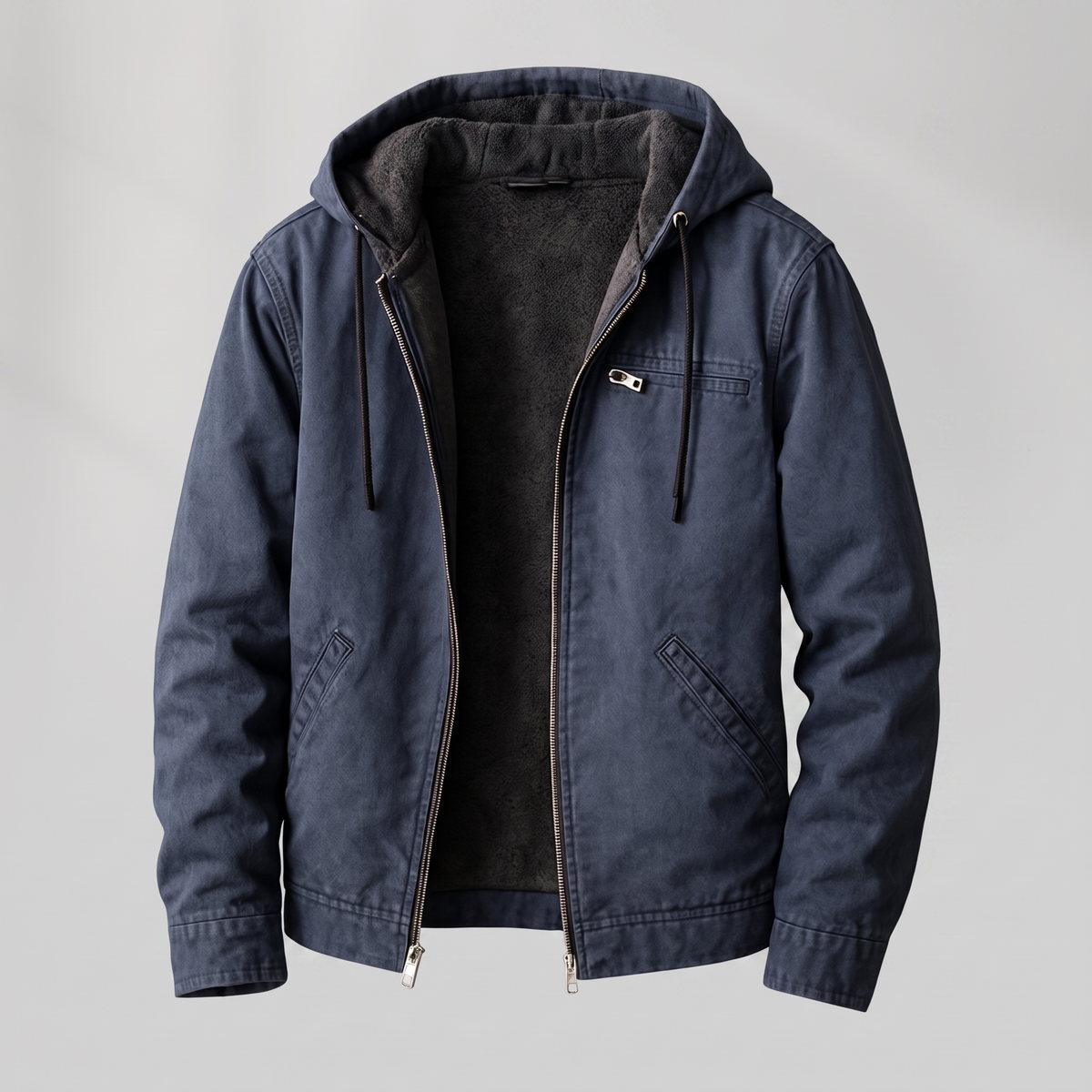 Men's Hooded Zip-Up Winter Jacket with Pockets