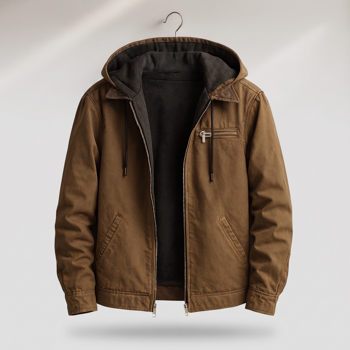 Men's Hooded Zip-Up Winter Jacket with Pockets