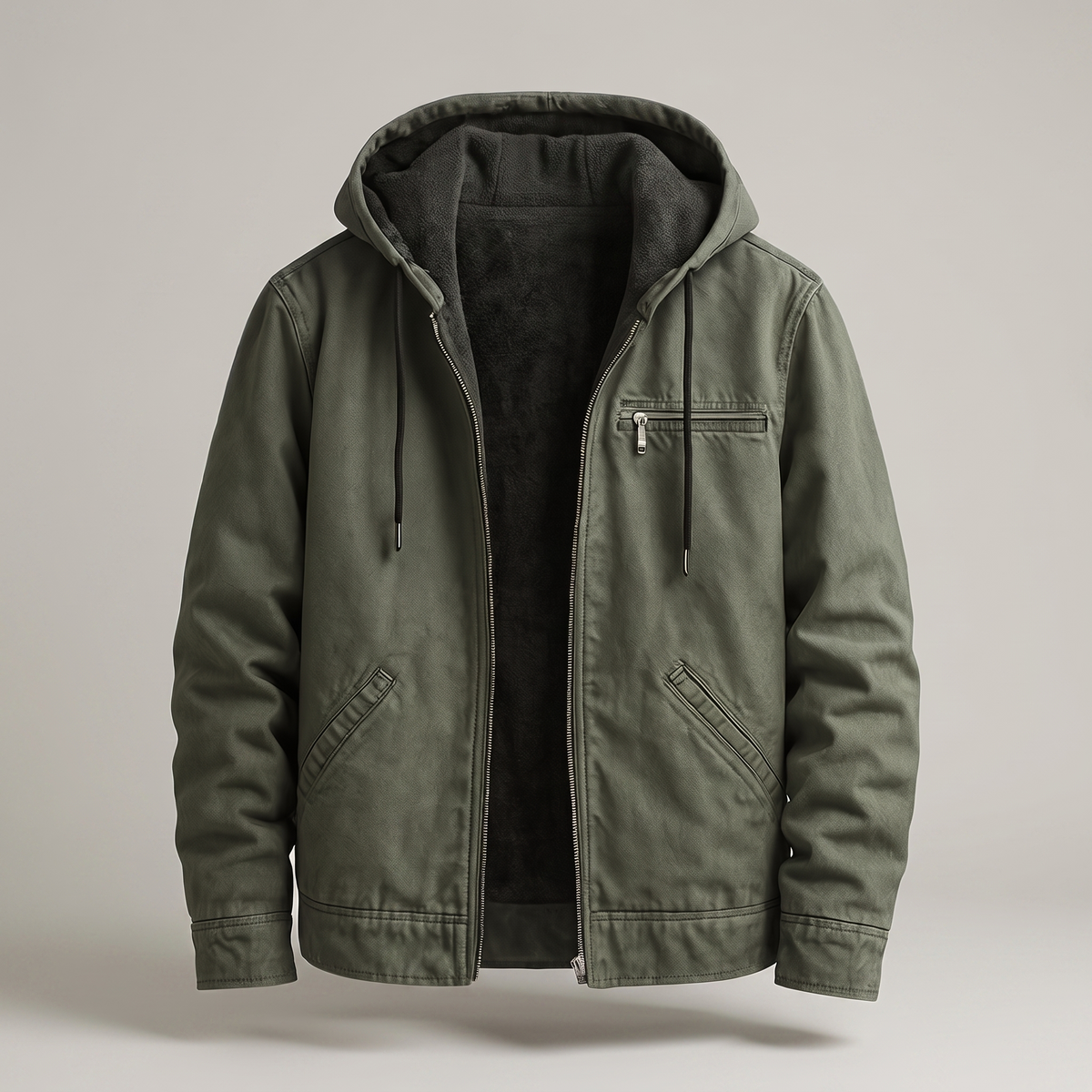 Men's Hooded Zip-Up Winter Jacket with Pockets