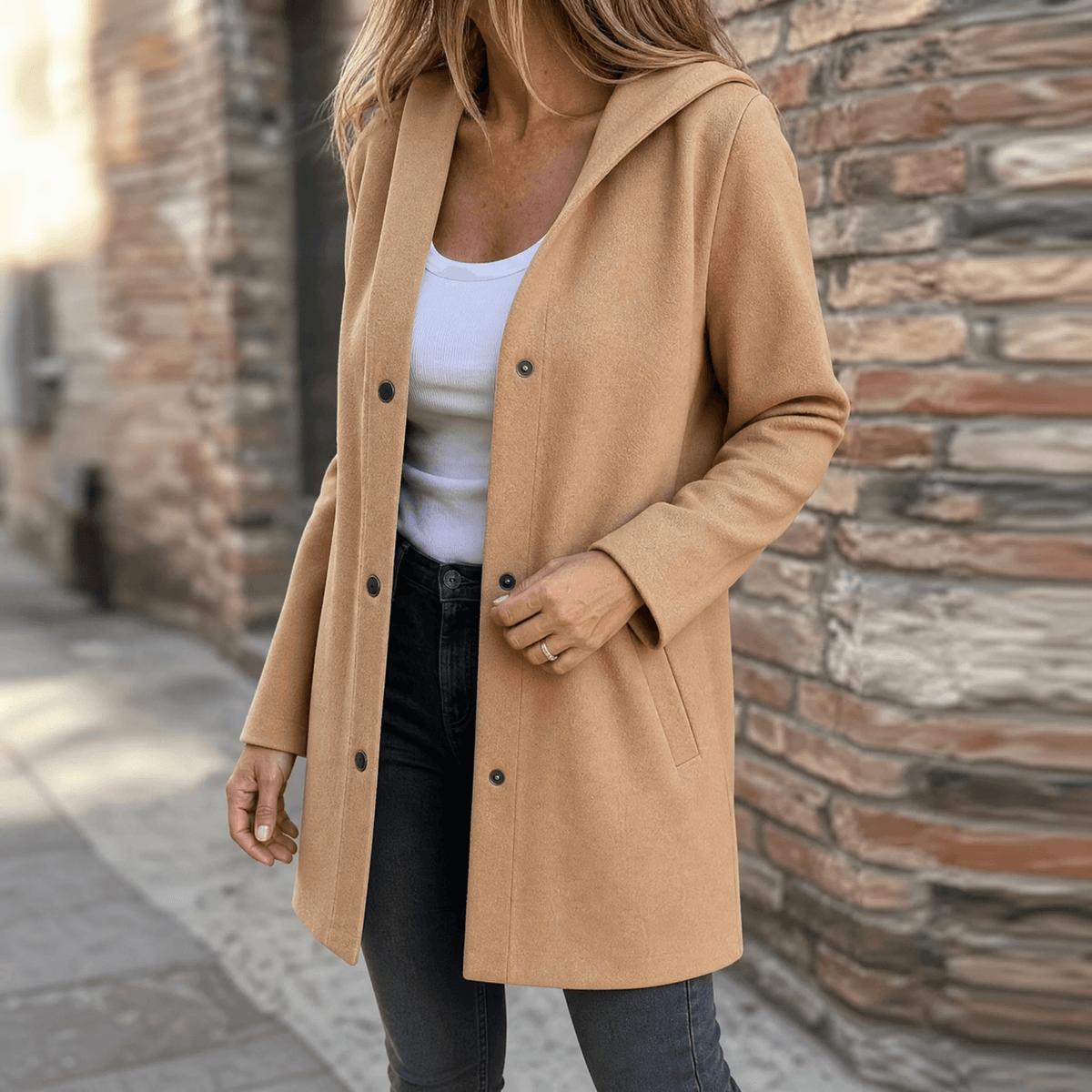 Women's Button-Front Hooded Knit Coat