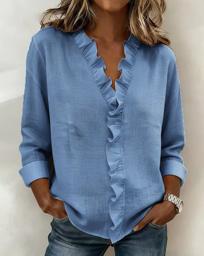 Women's Lightweight V-Neck Blouse with Ruffles