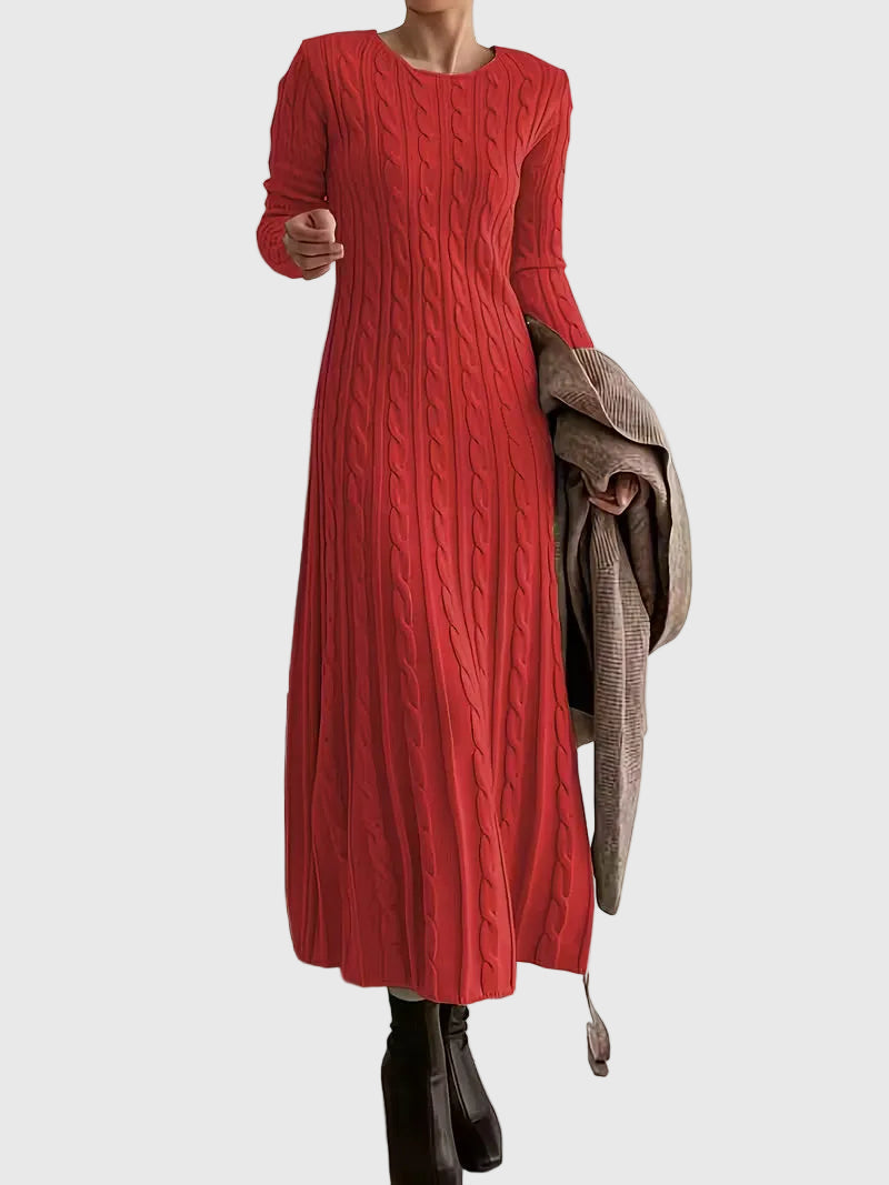 Women’s Cable Knit Ribbed Sweater Midi Dress