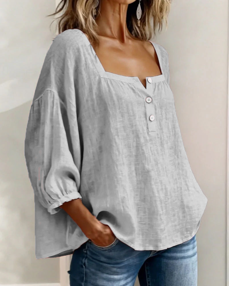 Women's Relaxed Square Neck Balloon Sleeve Blouse