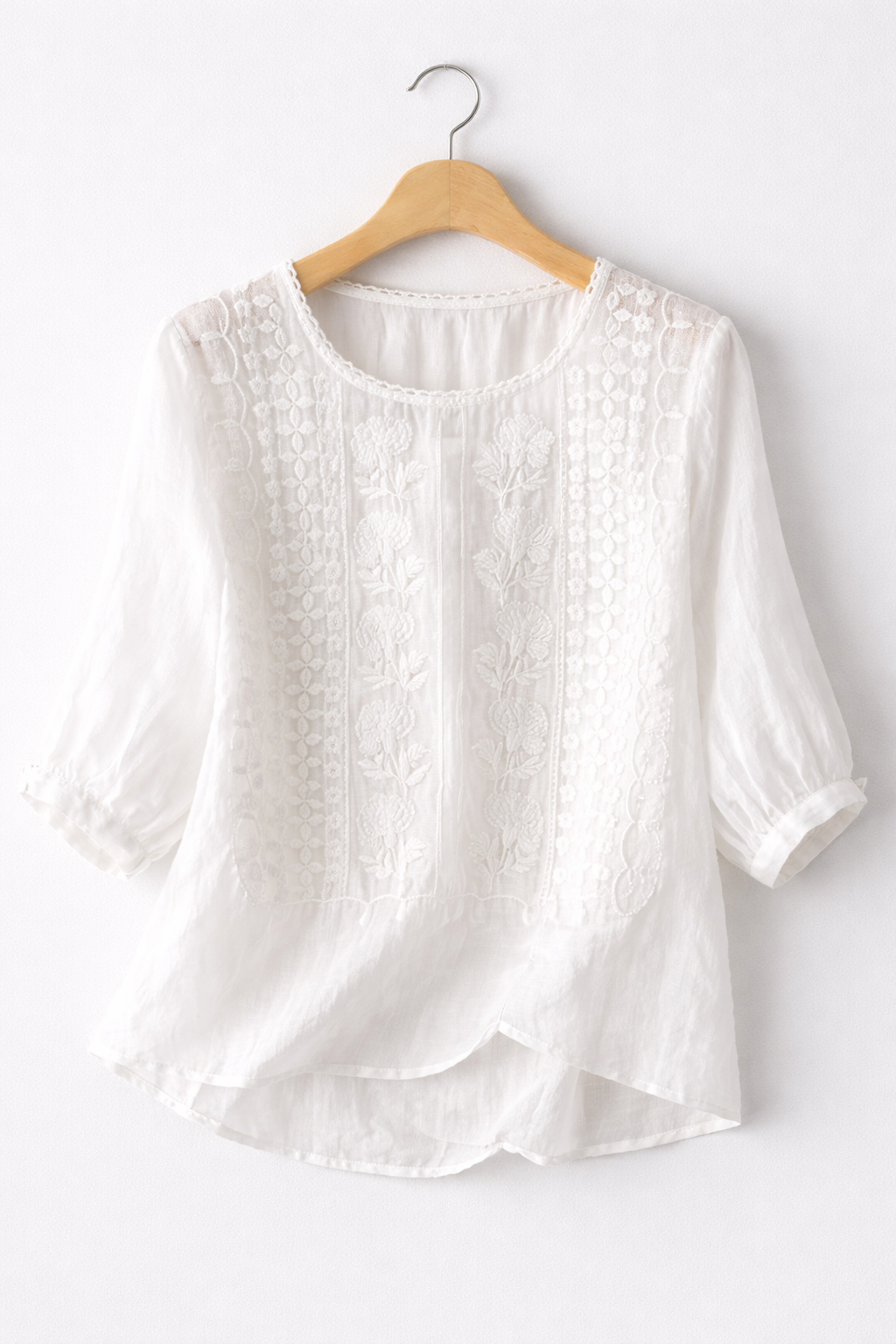 Women's Round Neck Blouse with Elastic Cuffs