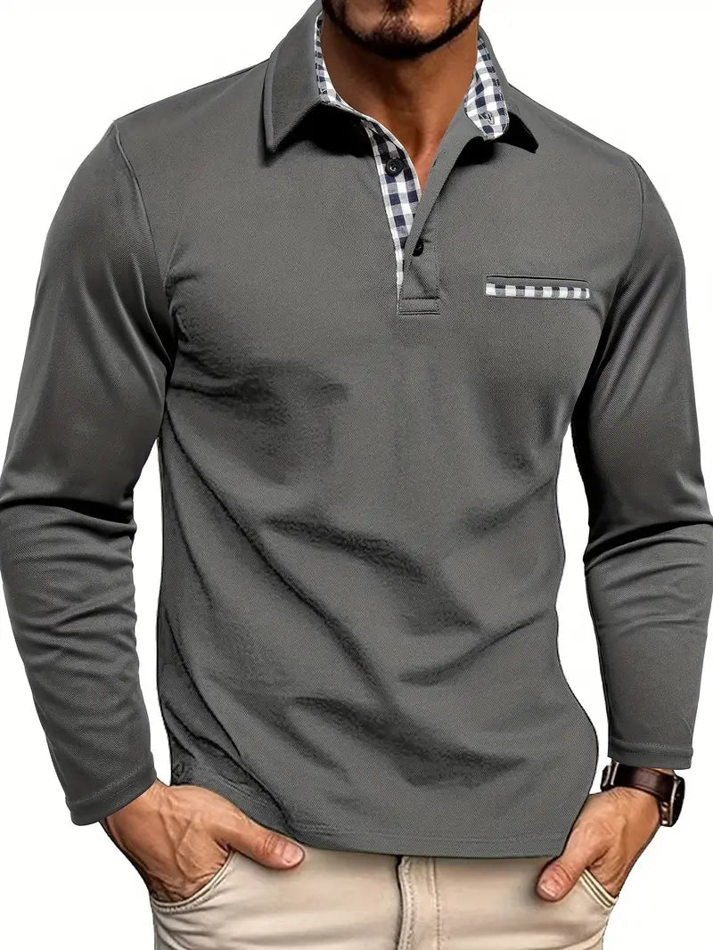 Men's Long Sleeve Polo Shirt Check Details