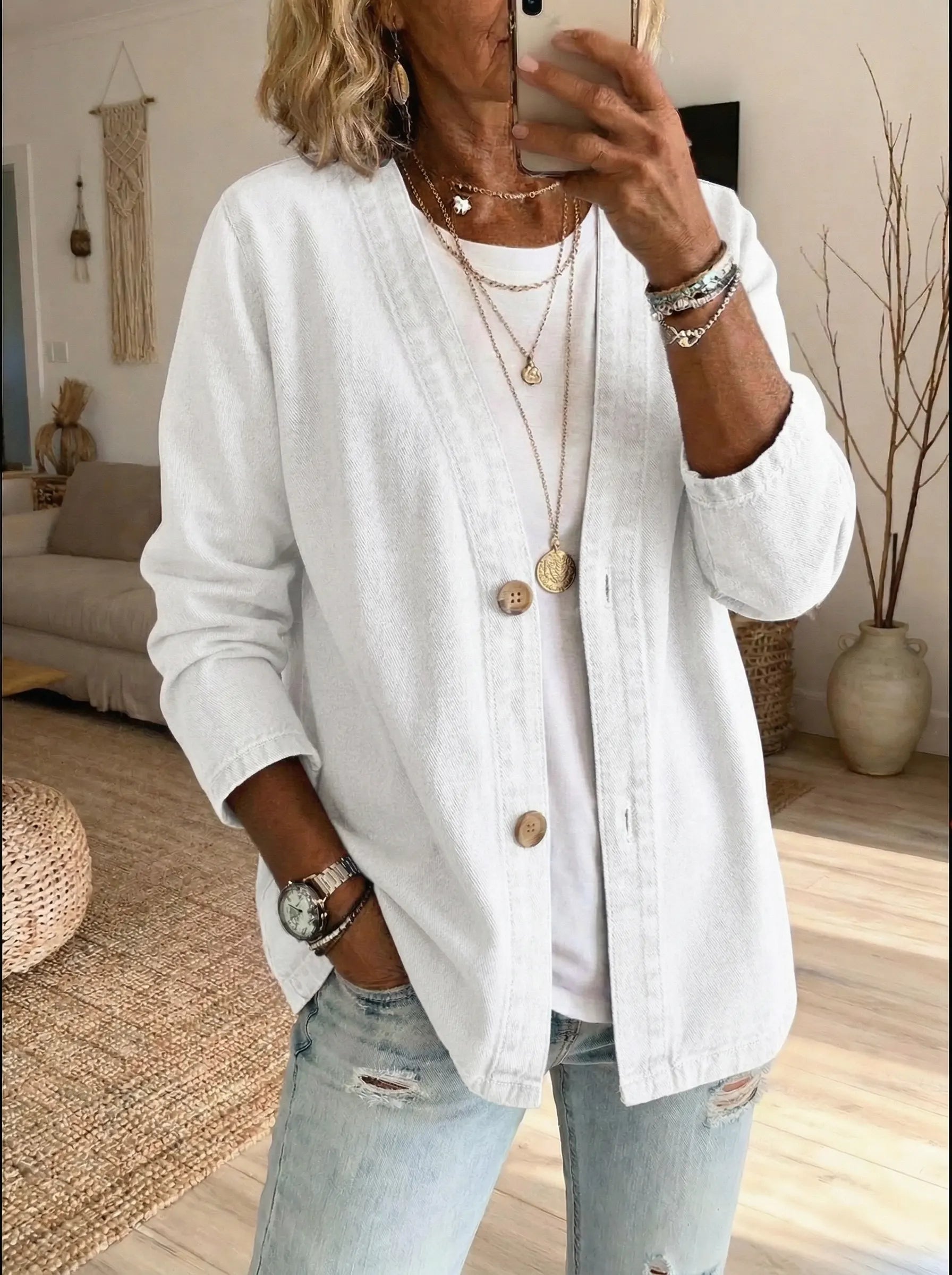Women’s Button-Front Denim Cardigan