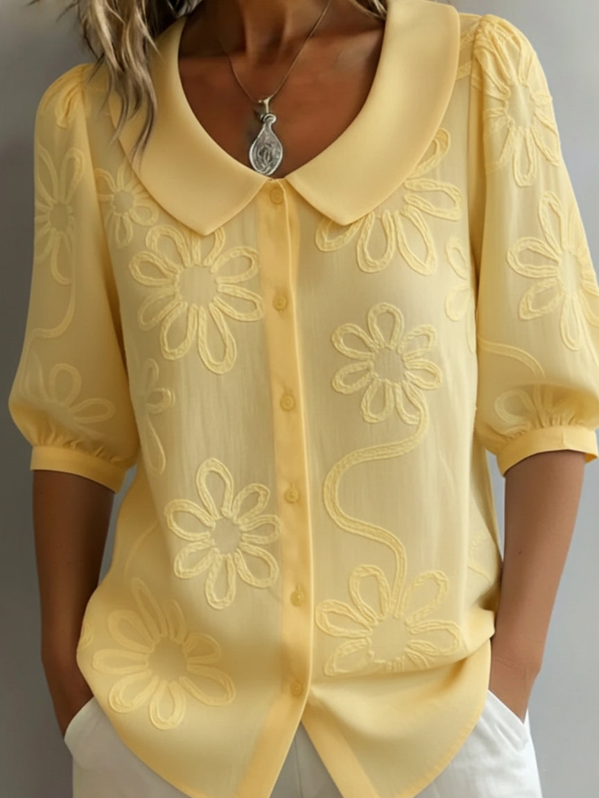 Women's Floral Embroidered Peter Pan Collar Blouse