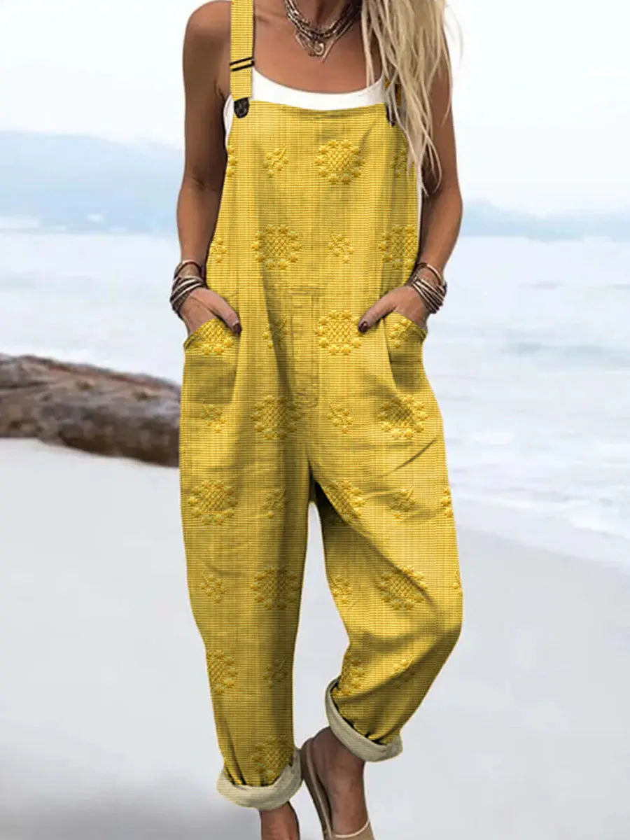 Women's Relaxed Pattern Jumpsuit with Practical Pockets