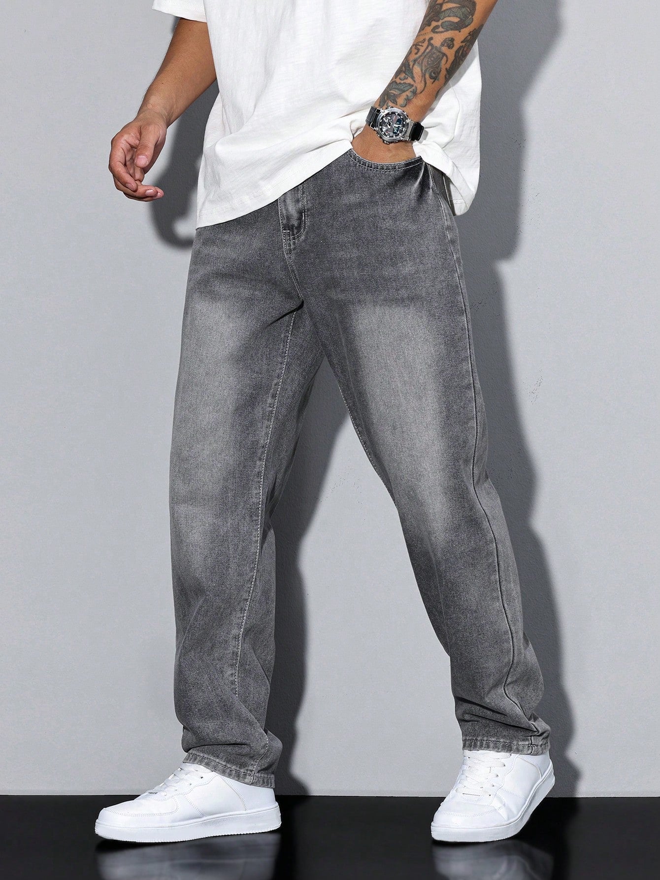 Men's Casual Jeans Solid Color Straight Fit