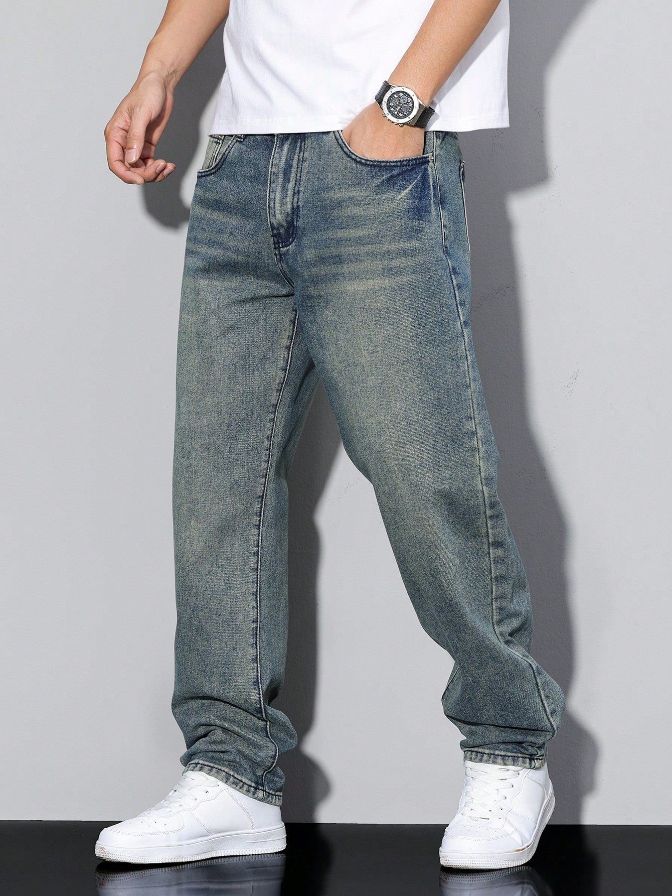 Men's Casual Jeans Solid Color Straight Fit