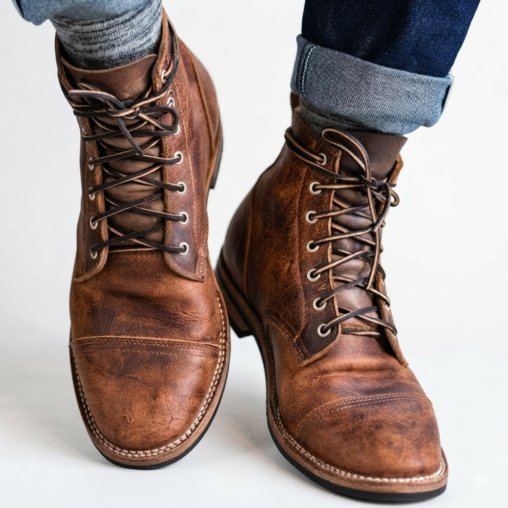 Men’s Vintage Leather Lace-Up Ankle Boots