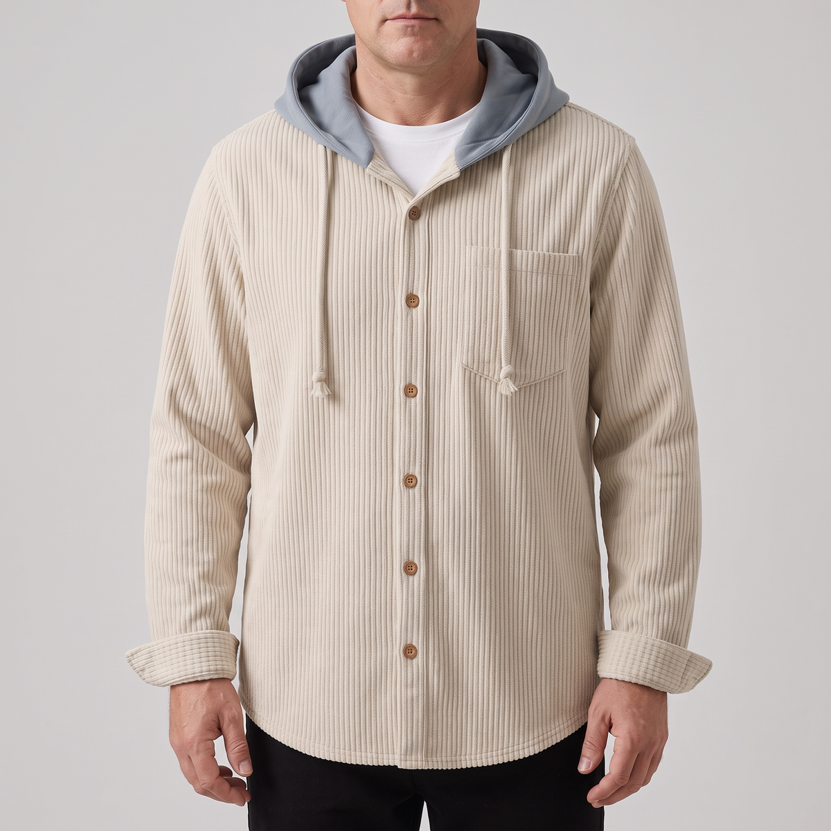 Men's Casual Button-Up Hooded Corduroy Jacket