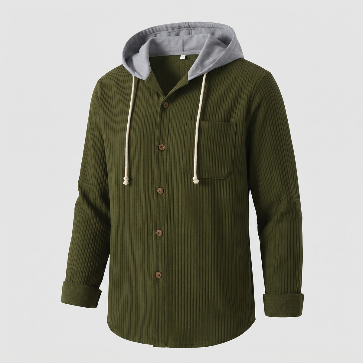Men's Casual Button-Up Hooded Corduroy Jacket