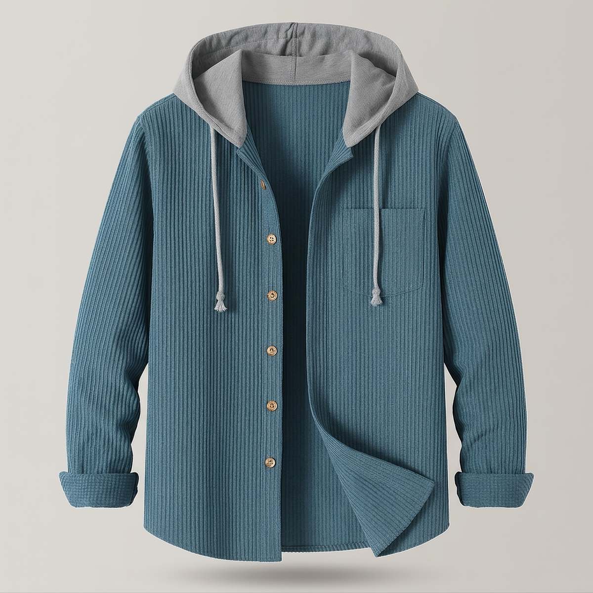 Men's Casual Button-Up Hooded Corduroy Jacket