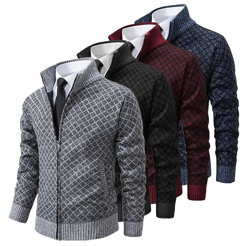 Men's Textured Zip-Up Knit Cardigan