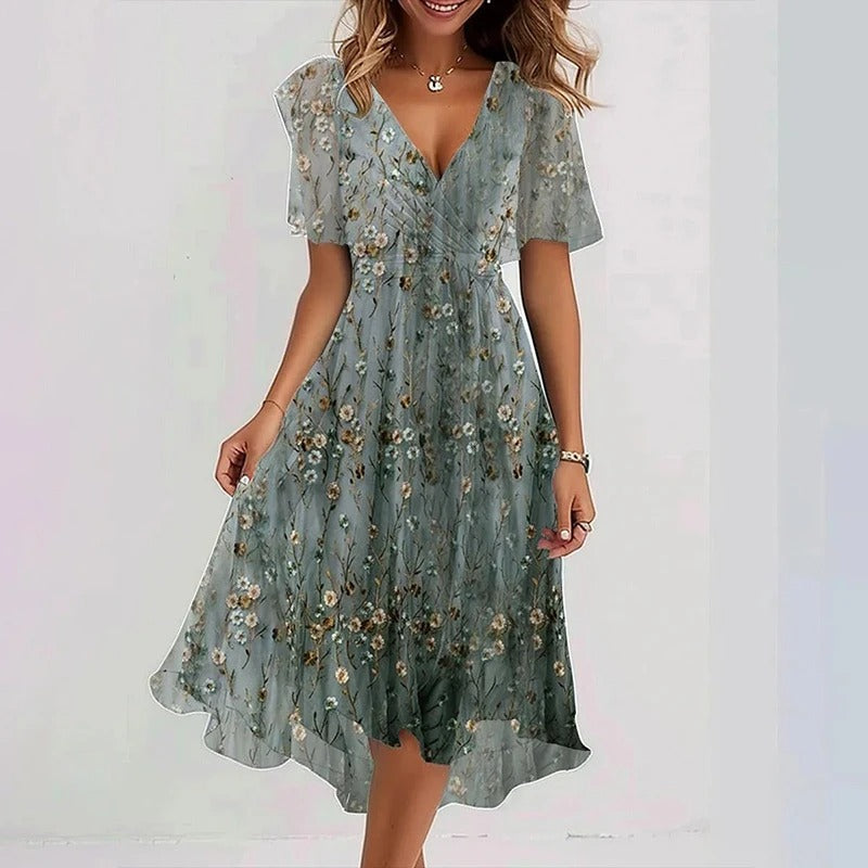 Women's Floral Flutter Sleeve Wrap Midi Dress