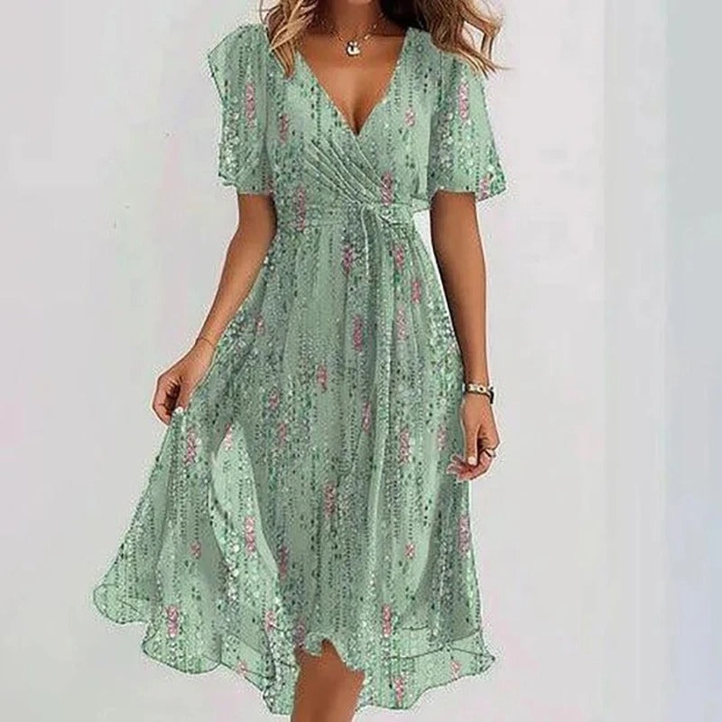 Women's Floral Flutter Sleeve Wrap Midi Dress