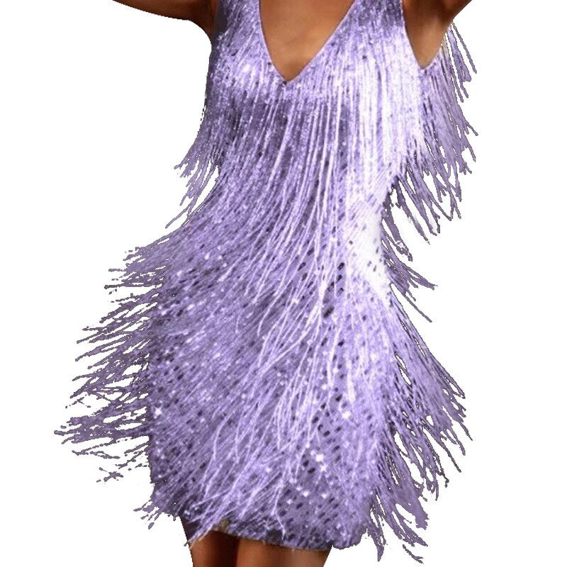 Women’s Fringe Sequin Sleeveless Mini Dress