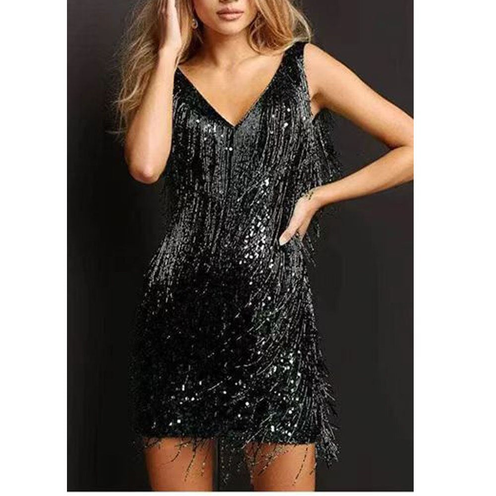 Women’s Fringe Sequin Sleeveless Mini Dress