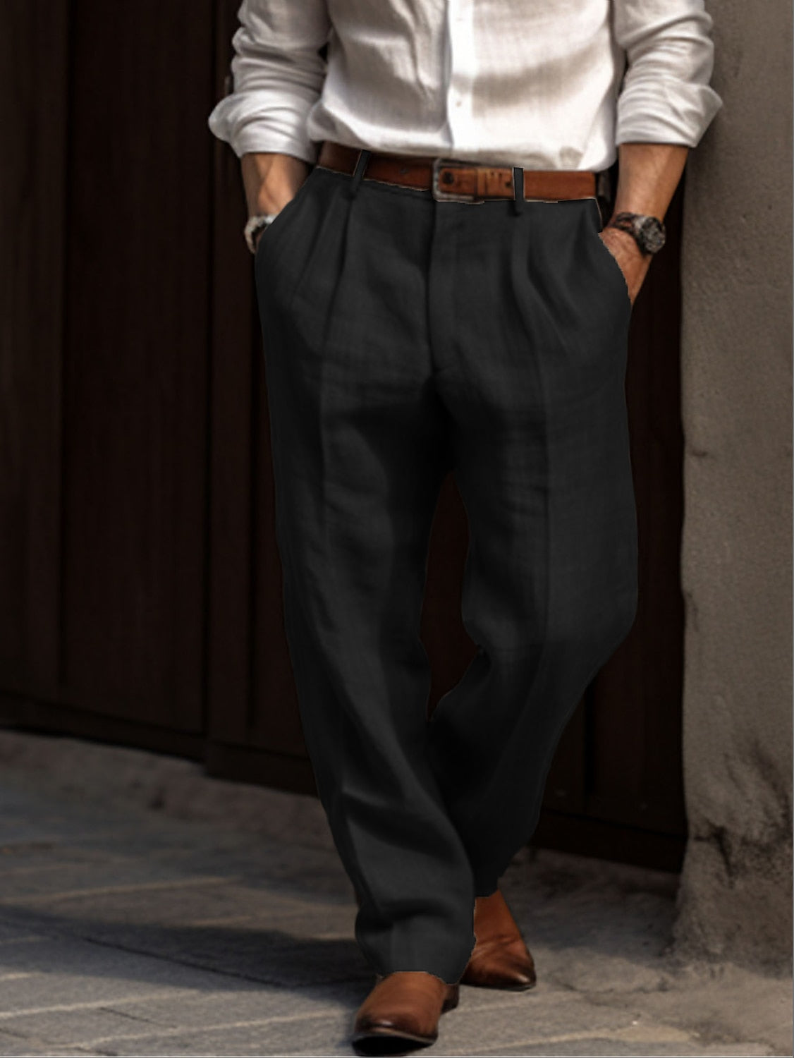 Light Pleated Men's Cotton Trousers