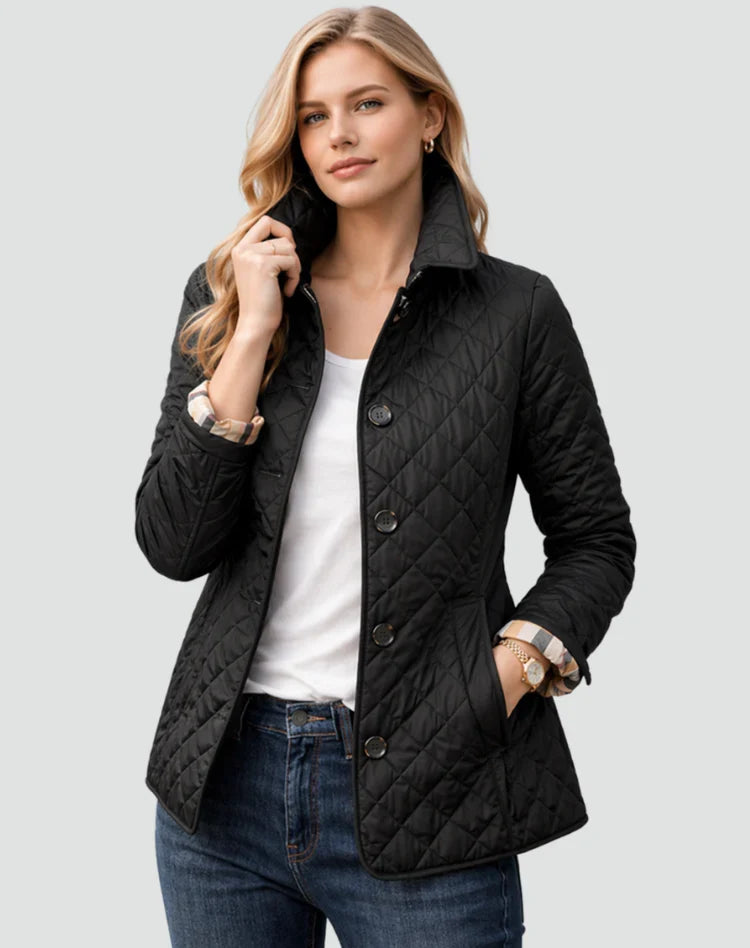 Women's Quilted Button Jacket with Diamond Stitch