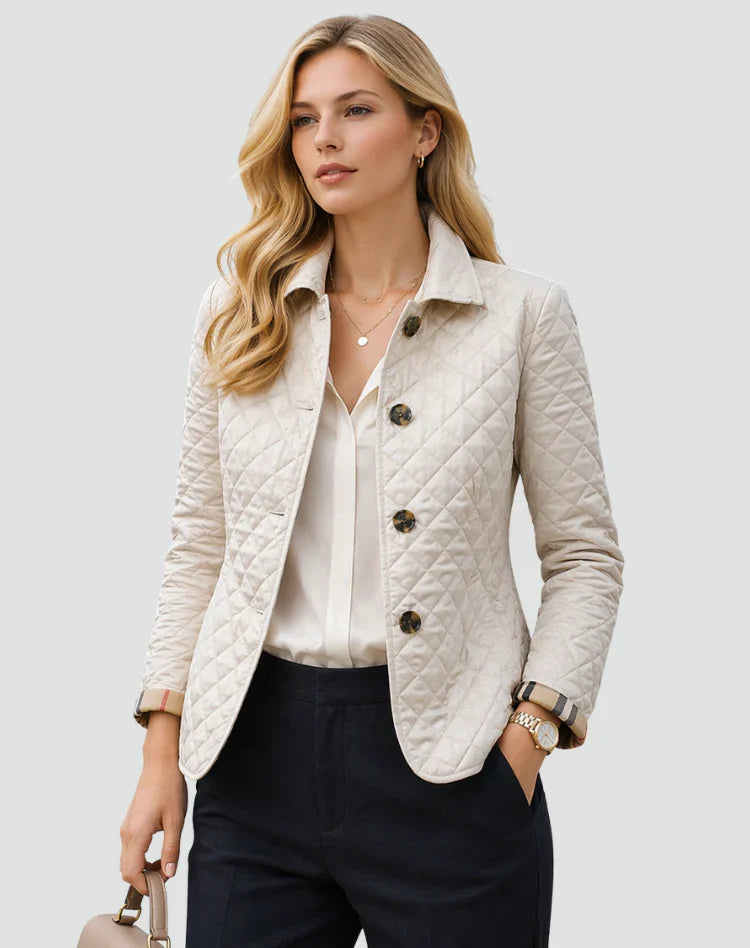 Women's Quilted Button Jacket with Diamond Stitch