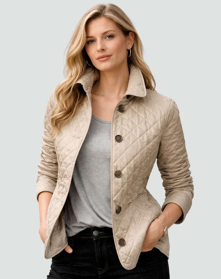 Women's Quilted Button Jacket with Diamond Stitch