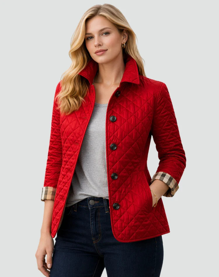 Women's Quilted Button Jacket with Diamond Stitch