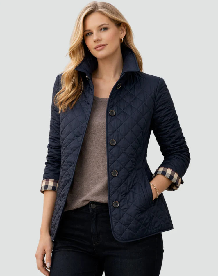 Women's Quilted Button Jacket with Diamond Stitch