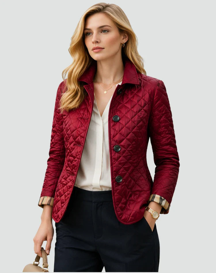 Women's Quilted Button Jacket with Diamond Stitch