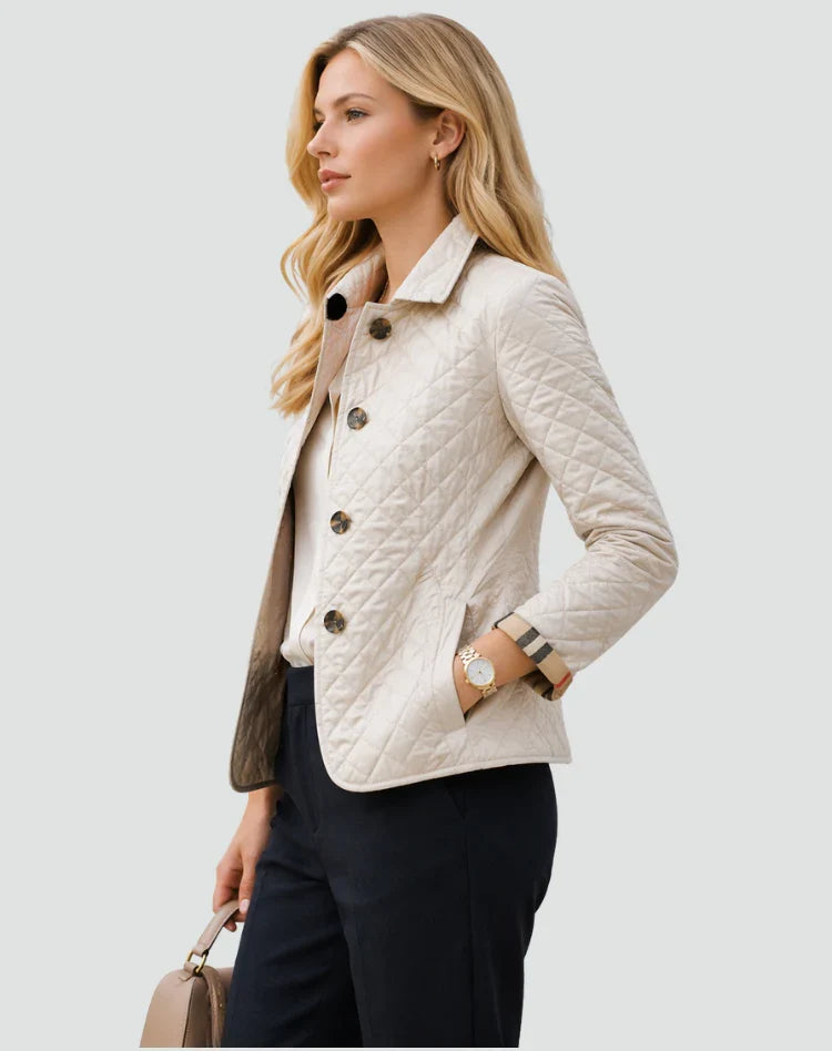 Women's Quilted Button Jacket with Diamond Stitch