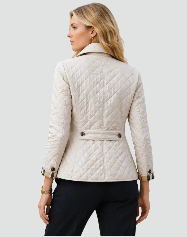 Women's Quilted Button Jacket with Diamond Stitch