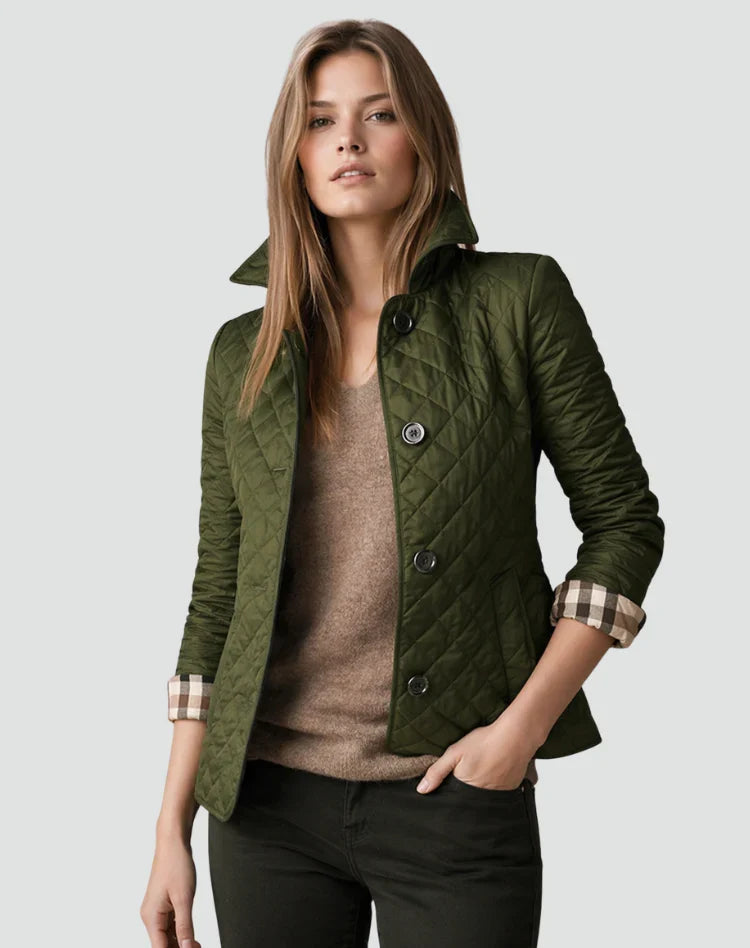 Women's Quilted Button Jacket with Diamond Stitch