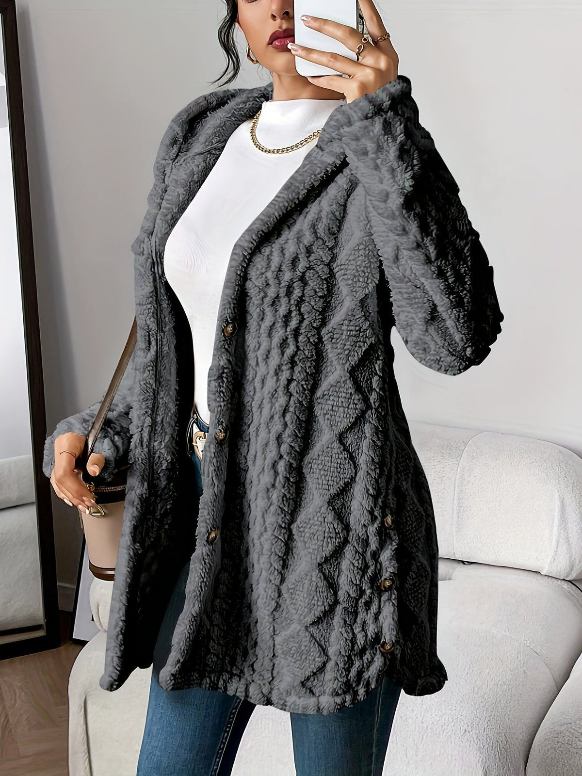 Women's Cable Knit Cardigan with Hood