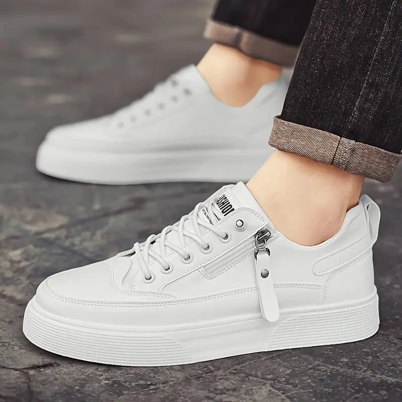 Stylish Leather Men’s Trainers with Side Zip