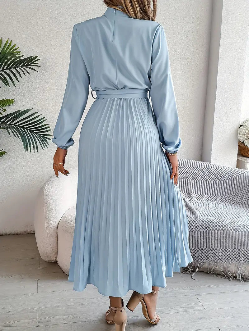 Women's Pleated Belted Midi Dress