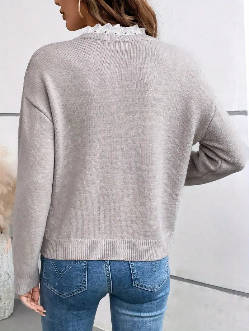 Women’s Knit Sweater with Ruffled V-Neck